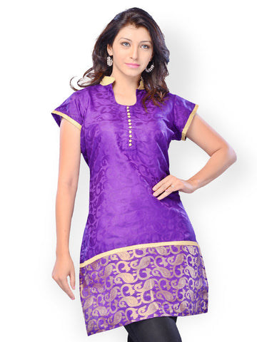 Miss and Mrs Women Purple Jacquard Kurta