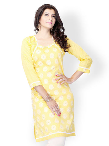 Miss and Mrs Women Yellow Printed Kurta