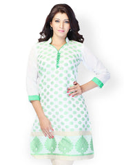Miss and Mrs Women White &amp; Green Printed Kurta