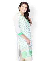 Miss and Mrs Women White &amp; Green Printed Kurta