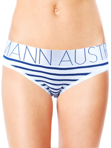 Mosmann Australia Women White &amp; Navy Striped Hipster Briefs W-CM1010