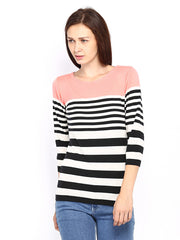 Allen Solly Woman White &amp; Black Striped Top