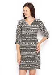 Van Heusen Woman Black &amp; Beige Printed Tailored Dress