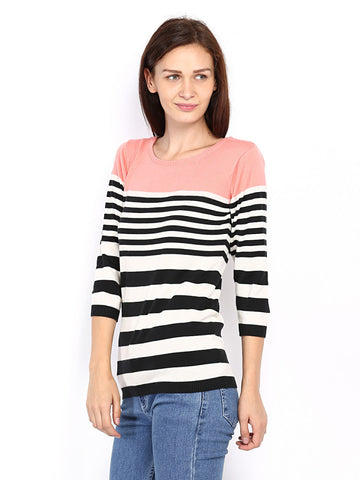 Allen Solly Woman White &amp; Black Striped Top