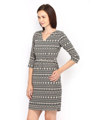 Van Heusen Woman Black &amp; Beige Printed Tailored Dress
