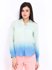 Nautica Women Green &amp; Blue Printed Silk Blend Shirt