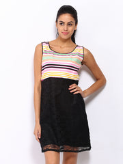 Neels Black &amp; Multi-Coloured Printed A-line Dress