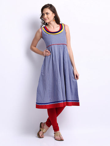 Neels Women Blue Printed Anarkali Kurta