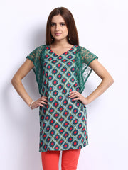 Neels Women Green &amp; Red Printed Tunic