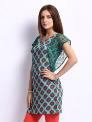 Neels Women Green &amp; Red Printed Tunic