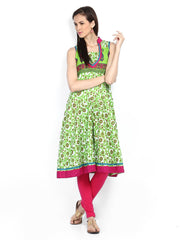 Neels Women Green Anarkali Printed Kurta