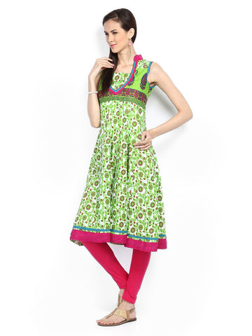 Neels Women Green Anarkali Printed Kurta