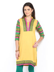 Neels Women Mustard Yellow Printed Kurta