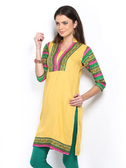 Neels Women Mustard Yellow Printed Kurta
