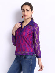 Neels Womn Purple &amp; Pink Lace Top