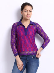 Neels Womn Purple &amp; Pink Lace Top