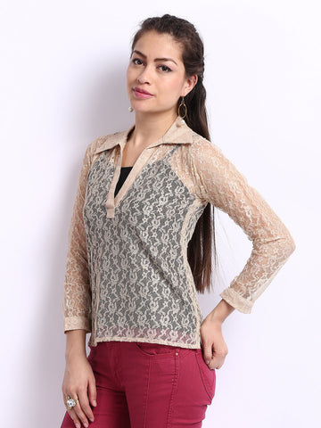 Neels Women Beige Lace Top