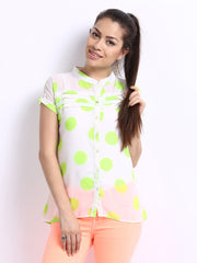 Noi Women Off-White &amp; Green Printed Pauline Top