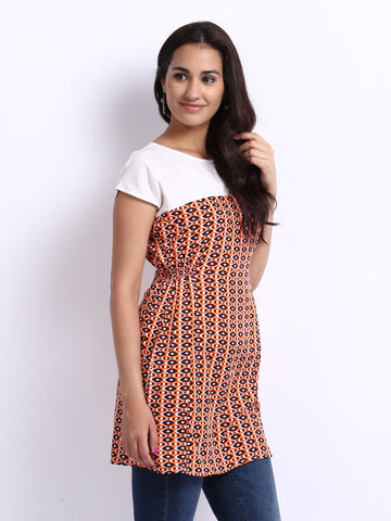 Noi Women Orange &amp; White Printed Alayna Tunic
