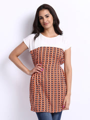 Noi Women Orange &amp; White Printed Alayna Tunic