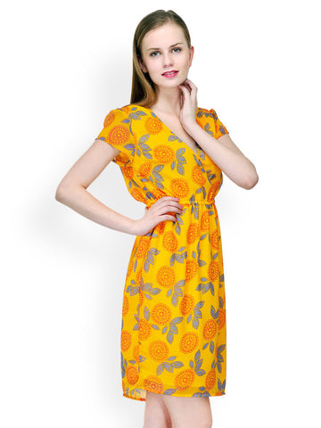 Nun Yellow Printed Shift Dress