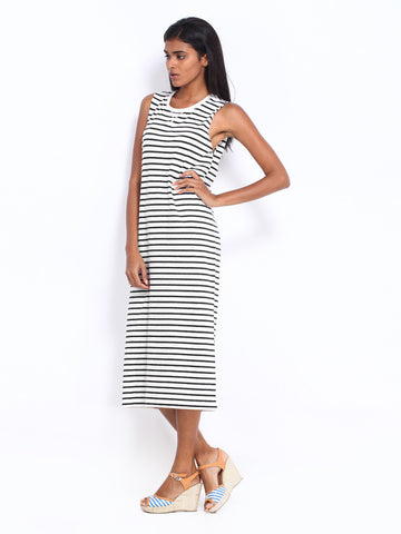 ONLY White &amp; Navy Striped Maxi Dress
