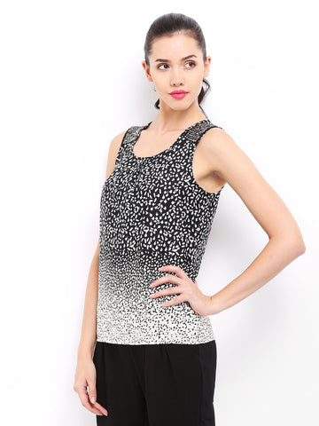 ONLY Women Black &amp; Beige Printed Top
