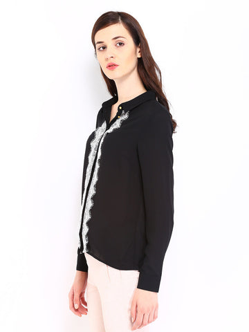 ONLY Women Black Lace Casual Shirt