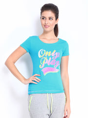 ONLY Play Women Blue Printed T-shirt