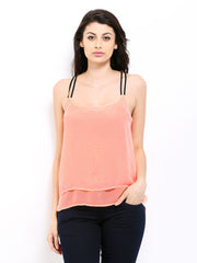 ONLY Women Neon Orange Sheer Top