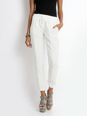 ONLY Women White Linen Blend Trousers