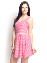 Oxolloxo Pink &amp; White Striped A-Line Dress