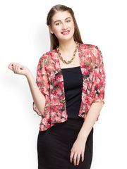 Oxolloxo Red Floral Printed Shrug