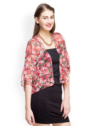 Oxolloxo Red Floral Printed Shrug