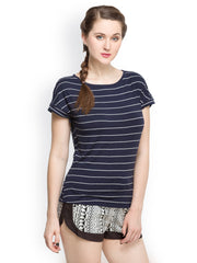 Oxolloxo Women Blue Striped Top