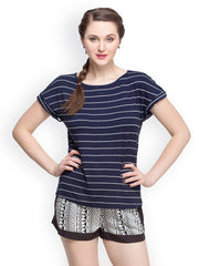 Oxolloxo Women Blue Striped Top