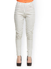 Oxolloxo Women Black &amp; White Checked Slim Fit Trousers