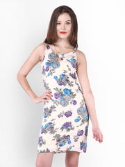 PURYS Beige Floral Print Sheath Dress