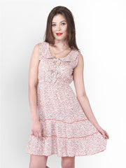 PURYS Beige Printed Fit &amp; Flare Dress