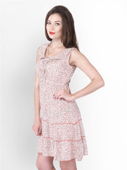 PURYS Beige Printed Fit &amp; Flare Dress