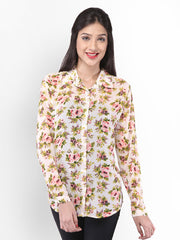 PURYS Women Cream Coloured Floral Print Shirt