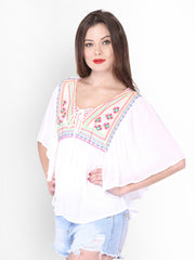 PURYS Women White Embroidered Top