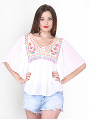 PURYS Women White Embroidered Top