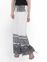 PURYS Women White Lace Palazzo Trousers