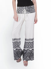 PURYS Women White Lace Palazzo Trousers