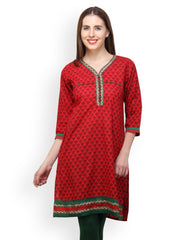 Paislei Women Red Printed Kurta