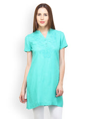 Paislei Women Teal Embroidered Kurta