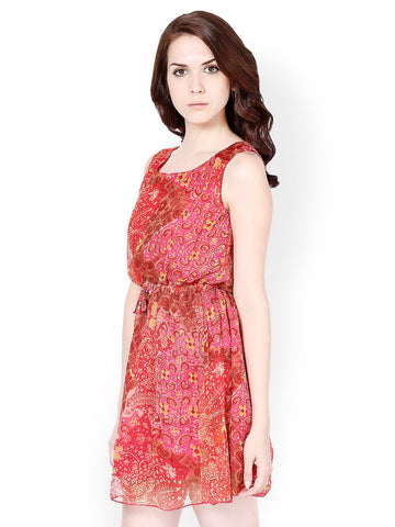 Palette Dark Pink Printed Skater Dress