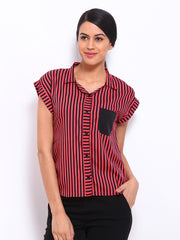 Peacot Women Red &amp; Black Striped Shirt