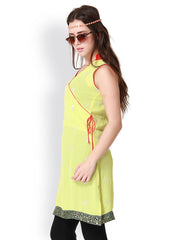 Pehraan Women Yellow Embroidered Kurta